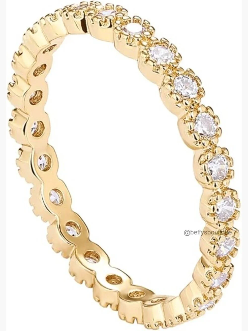 Marquise Milgrain Eternity Band Ring Stackable Cubic Zirconia Gold Plated